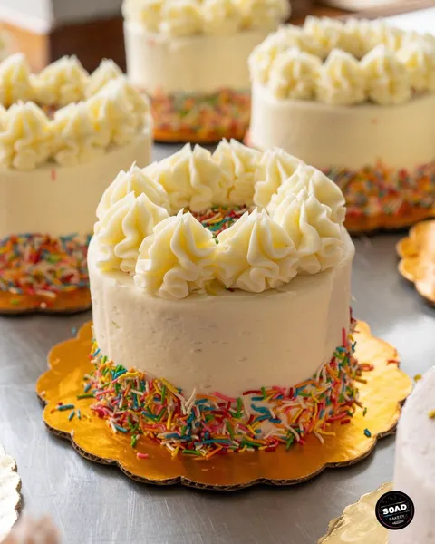 Birthday Cake de SOAD Bakery con confetti y sprinkles, relleno de dulce de leche