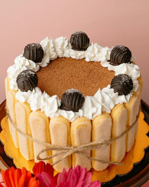 Tiramisú de Café de SOAD Bakery decorado con trufas de chocolate
